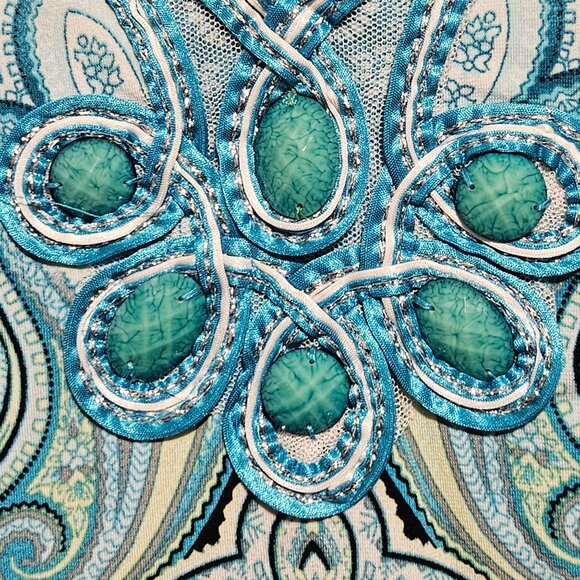 Jm Collection Paisley Tunic Top Womens Plus Size XL Petite Blue Embellished - Picture 5 of 7